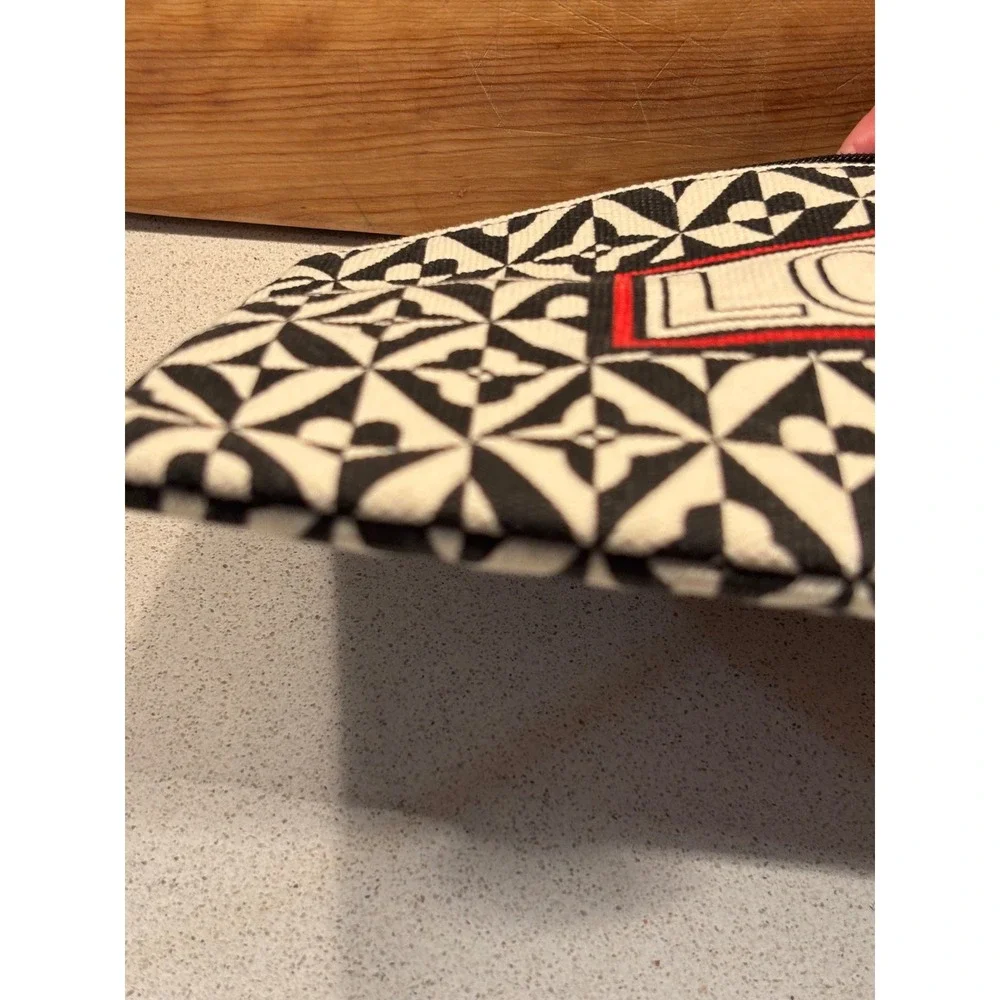 Brighton Love Heart Canvas Zipper Pouch Black White Geometric Makeup Bag Clutch